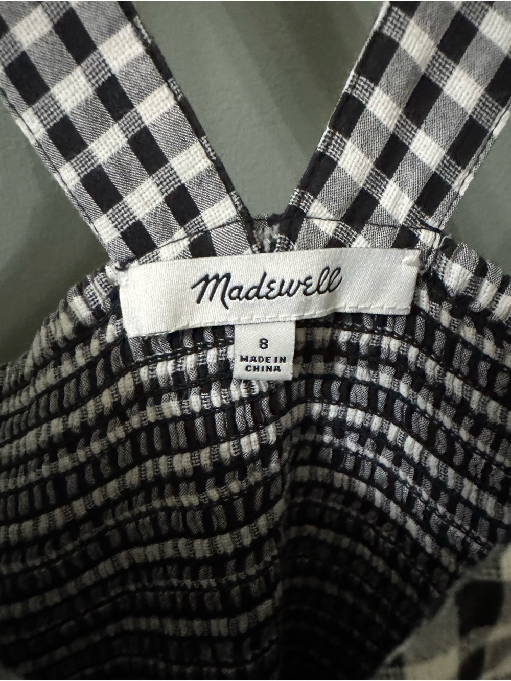 Madewell Black & White Gingham Smocked Back Sundress with Straps - Picture 4 of 7